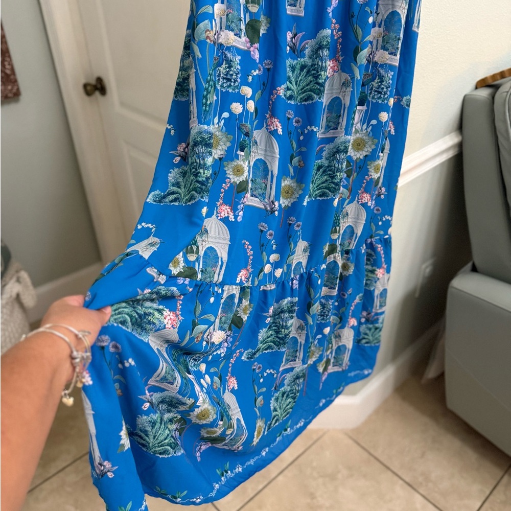 City Chic women’s size 20 Vibrant Blue Garden Maxi Dress ruffle hem sleeveless - Picture 7 of 15